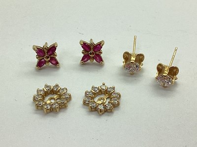 Lot 84 - A Pair of Modern CZ Earstud Halos, stamped...