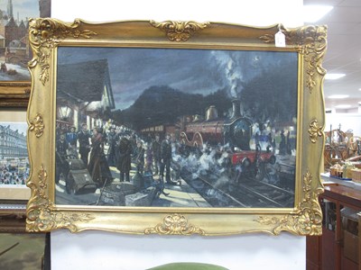 Lot 1531 - John Michael Webster, a busy railway platform...