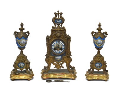 Lot 1505 - A Late XIX Century Clock Garniture, the...