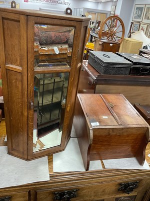 Lot 1596 - Oak Corner Wall Cupboard with mirrored door,...
