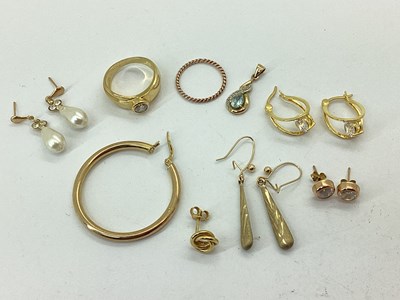 Lot 87 - Odd Hoop Earring, twisted band ring stamped...