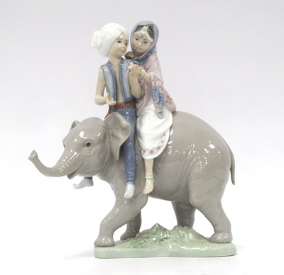 Lot 1258 - Lladro Elephant and Hindu Children Figure...