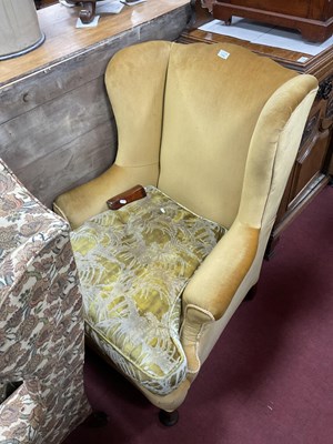 Lot 1593 - Mahogany Framed Wing Armchair upholstered in a...