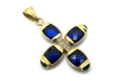 Lot 161 - A Modern 9ct Gold Large Cross Pendant, faceted...