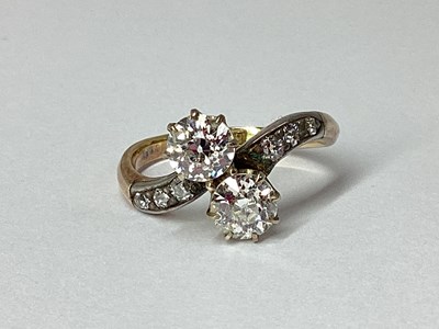 Lot 217 - An Antique Two Stone Diamond Ring, the old cut...