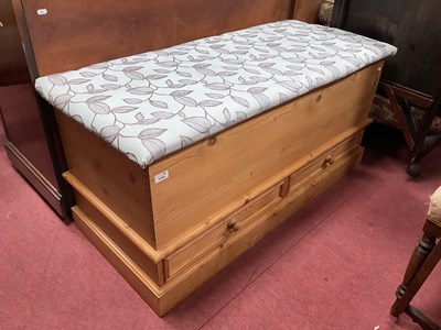 Lot 1590 - Pine Blanket Box, with upholstered hinged top,...