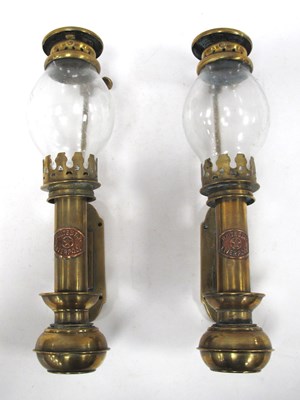 Lot 1414 - A Pair of Brass Gimbal Lamps, labelled “White...