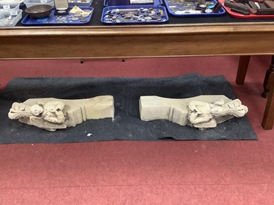 Lot 1553A - A Pair of Carved Stone Corbels, with relief...