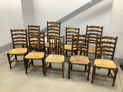 Lot 1662 - A Set of eight Harlequin Set Ash Elm Ladder...