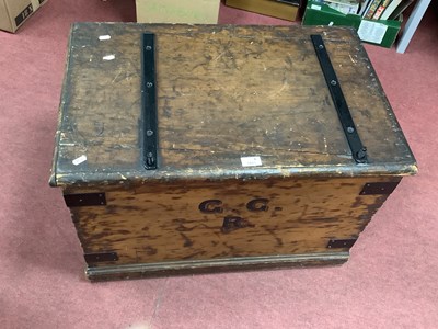 Lot 1621 - XIX Century Pine and Iron Blanket Box, a...