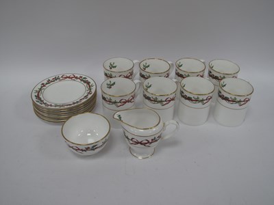Lot 1213 - Royal Worcester 'Holly Ribbons' Mugs (8), side...
