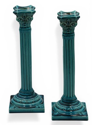 Lot 1063 - A Pair of Burmantofts Pottery Candlesticks,...
