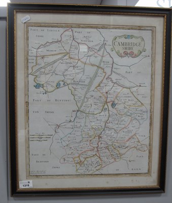 Lot 1319 - Early Map of Cambridgeshire, hand coloured by...