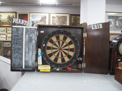 Lot 1453 - Vintage Wooden Dartboard and Cabinet with...
