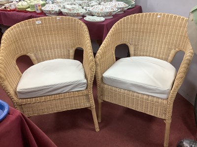 Lot 1665 - A Pair of Woven Wicker Chairs with Cushions,...
