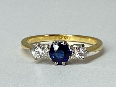 Lot 228 - A Sapphire and Diamond Three Stone Ring, of...