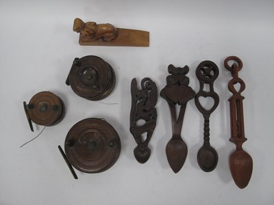 Lot 1412 - Mahogany and Brass Fishing Reels (3), the...