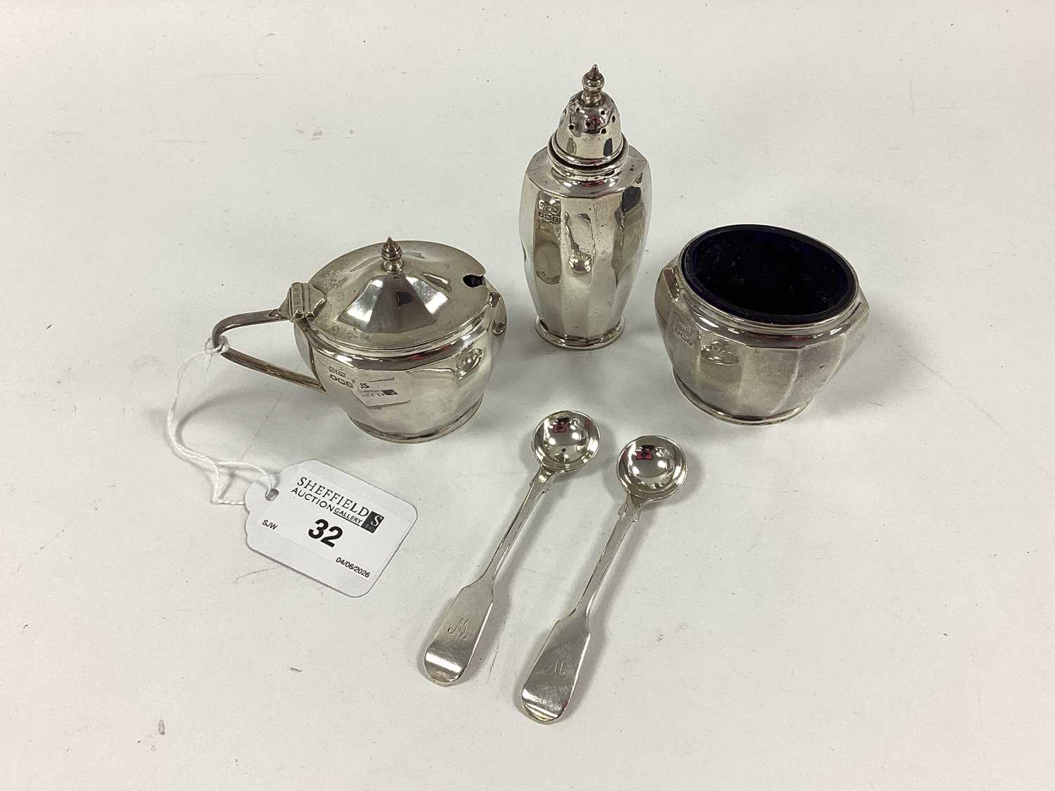 Lot 32 - A Hallmarked Silver Three Piece Cruet Set,...
