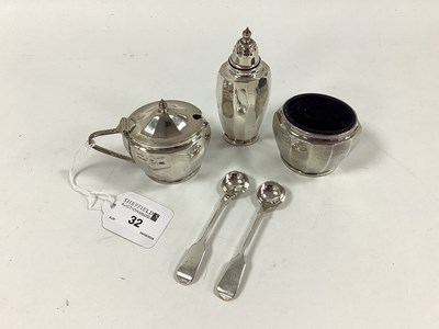 Lot 32 - A Hallmarked Silver Three Piece Cruet Set,...