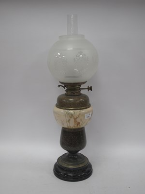 Lot 1463 - Late XIX Century Oil Lamp with black glaze...