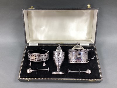 Lot 66 - A Hallmarked Silver Three Piece Cruet Set, DMS,...