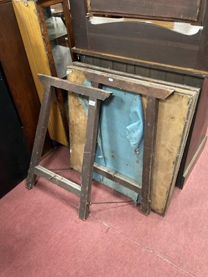Lot 1599 - Two Folding Card Tables and two trestle bases.