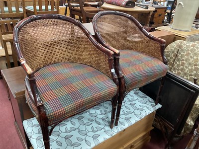 Lot 1589 - A Pair of Bamboo Framed Tub Chairs, with...