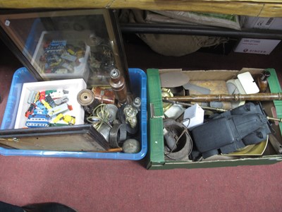 Lot 1122 - Prints, pagoda lamp, oak candlestick, die cast...