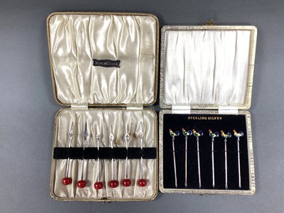 Lot 96 - A Set of Six Enamel Cockerel Finial Cocktail...