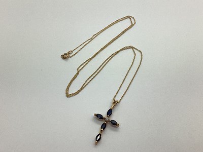 Lot 163 - A 9ct Gold Marquise Claw Set Cross Pendant,...