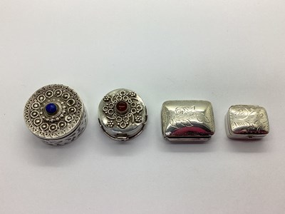 Lot 103 - Two Cabochon Inset Circular Pill Boxes, each...
