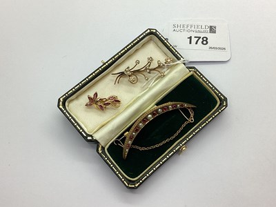 Lot 178 - An Edwardian Pearl Set Crescent Brooch, (steel...