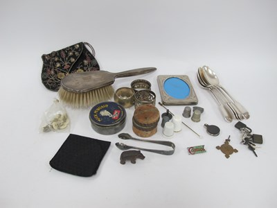 Lot 1295 - Silver Backed Hair Brush, braid purse, napkin...