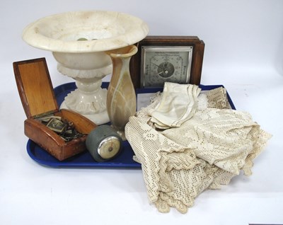 Lot 1425 - Alabaster Comport, Onyx grapes, barometer,...