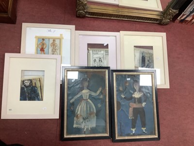 Lot 1510 - Pair of Naive Female & Male Prints Framed,...