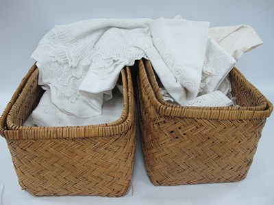 Lot 1306 - Two Moses Baskets, crocheted-edged table...