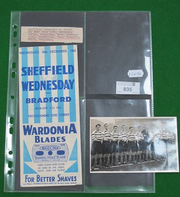 Lot 835 - Sheffield Wednesday 1945-6 Programme v....