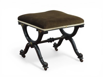 Lot 1550 - A XIX Century Ebonised X Shaped Stool, with an...