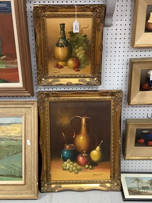 Lot 1488 - J.Knife, still life with fruit and jug, oil on...