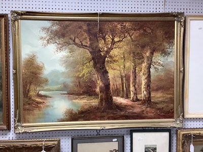 Lot 1465 - R. Hansen Wooded Landscape with lat to left,...