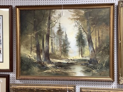 Lot 1464 - D. Taylor ? Wooded Landscape, oil on canvas,...