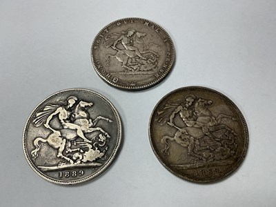Lot 528 - Three XIX Century GB Silver Crowns, a George...