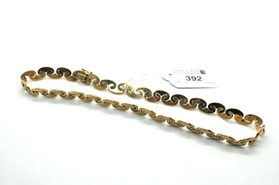 Lot 392 - A 9ct Gold Fancy Link Necklet, shaped polished...
