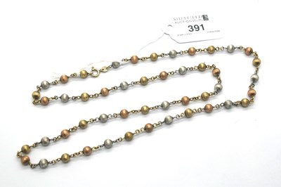 Lot 391 - A 9ct Three Colour Gold Bead Necklace, of...