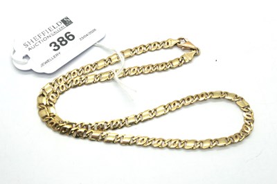 Lot 386 - A 9ct Gold Fancy Flat Link Chain, 40.5cm long...