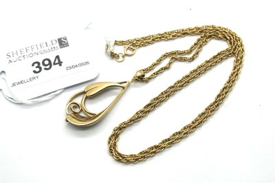 Lot 394 - A 9ct Gold Art Nouveau Style Openwork Pendant,...