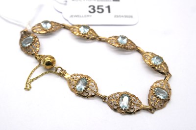 Lot 351 - A Modern 9ct Gold Fancy Link Inset Bracelet,...