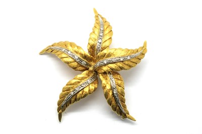 Lot 428 - An 18ct Gold Diamond Set Brooch, of stylised...