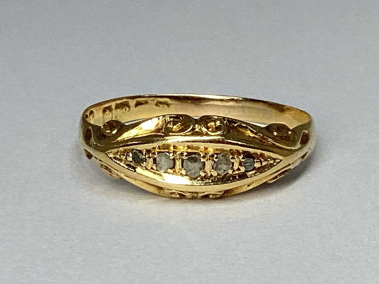 Lot 76 - An Antique Boat Shape Ring, inset with five...