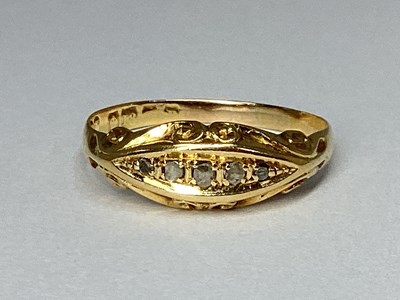 Lot 76 - An Antique Boat Shape Ring, inset with five...